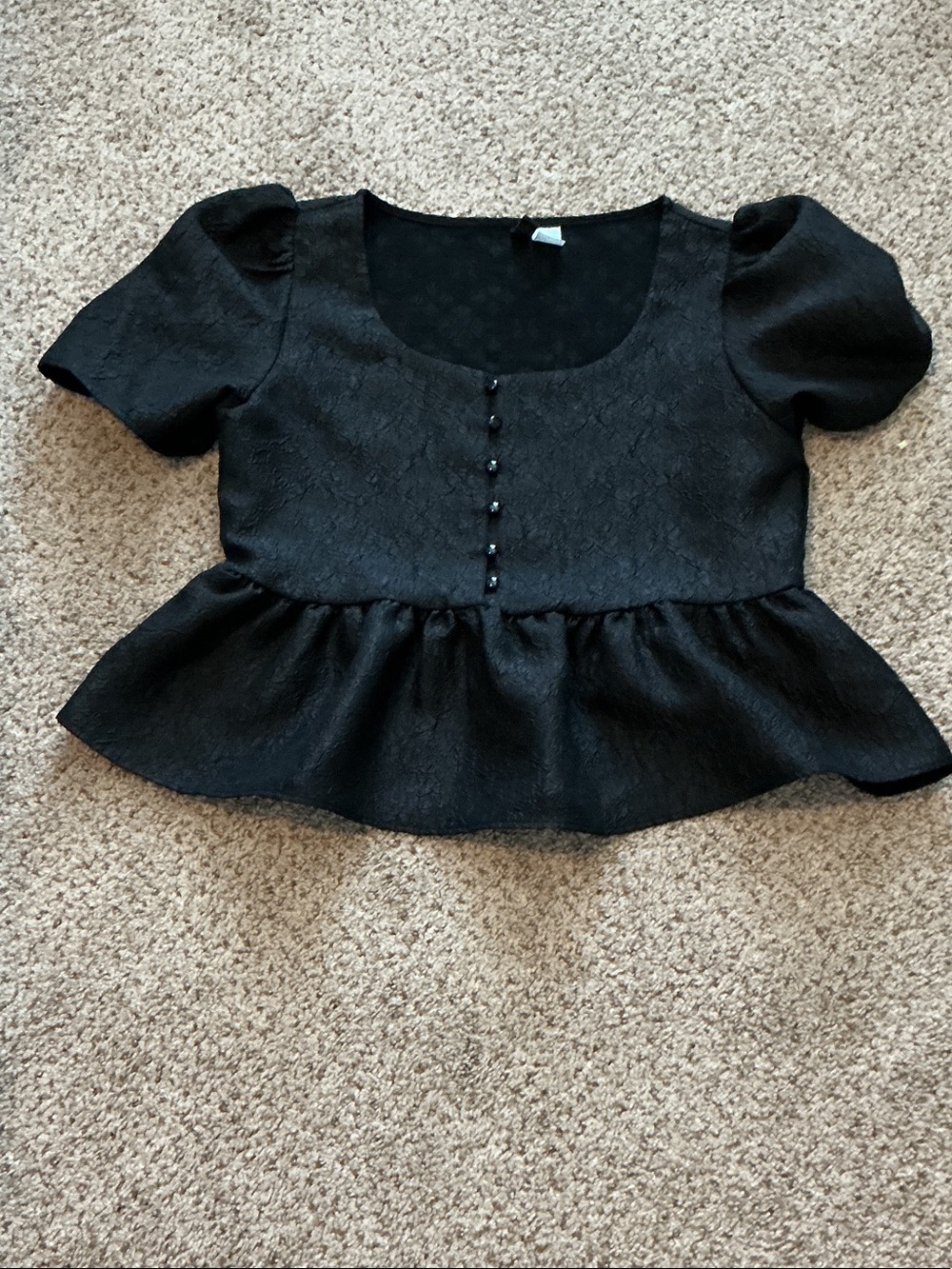 Girls' Black Peplum Button-Front Top